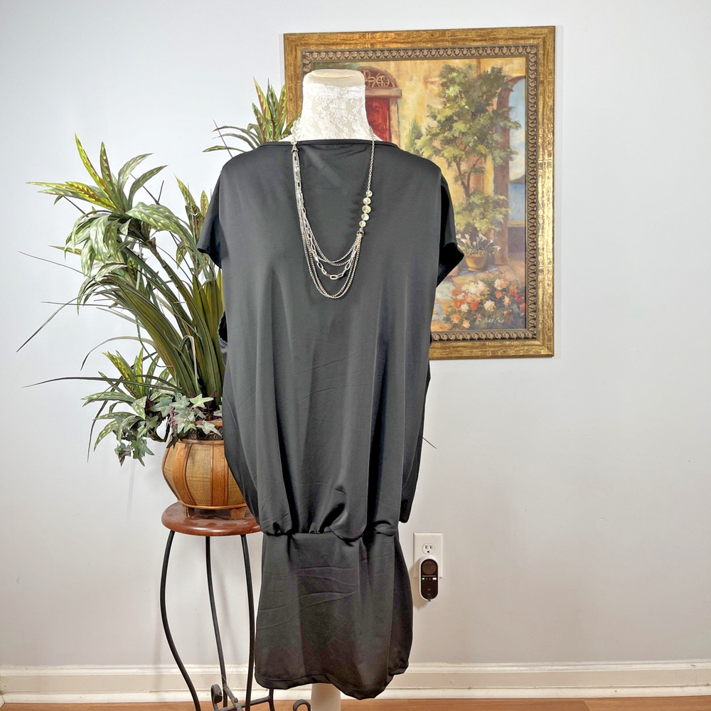 SHEIN Black Open Back Draped Mini Dress Short Sleeve Size Small Cutout Fairycore